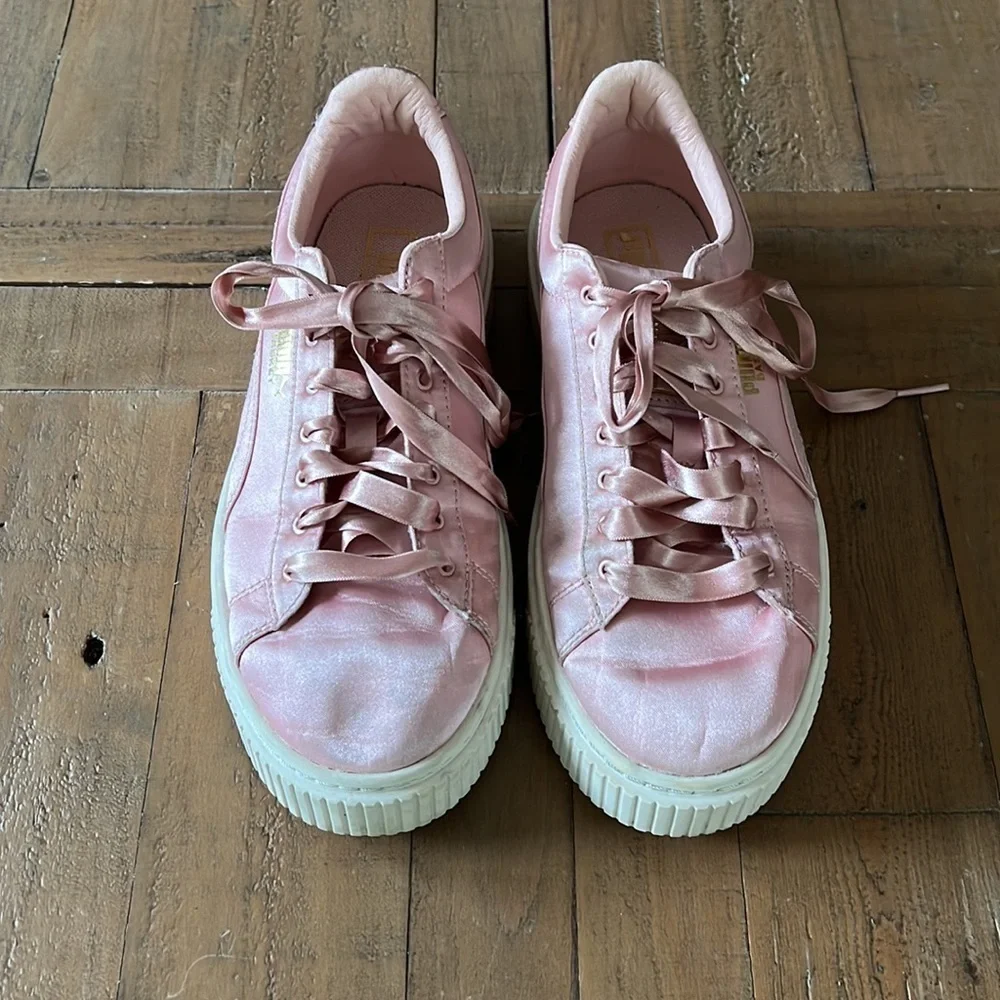 Puma basket pink satin platform sneakers